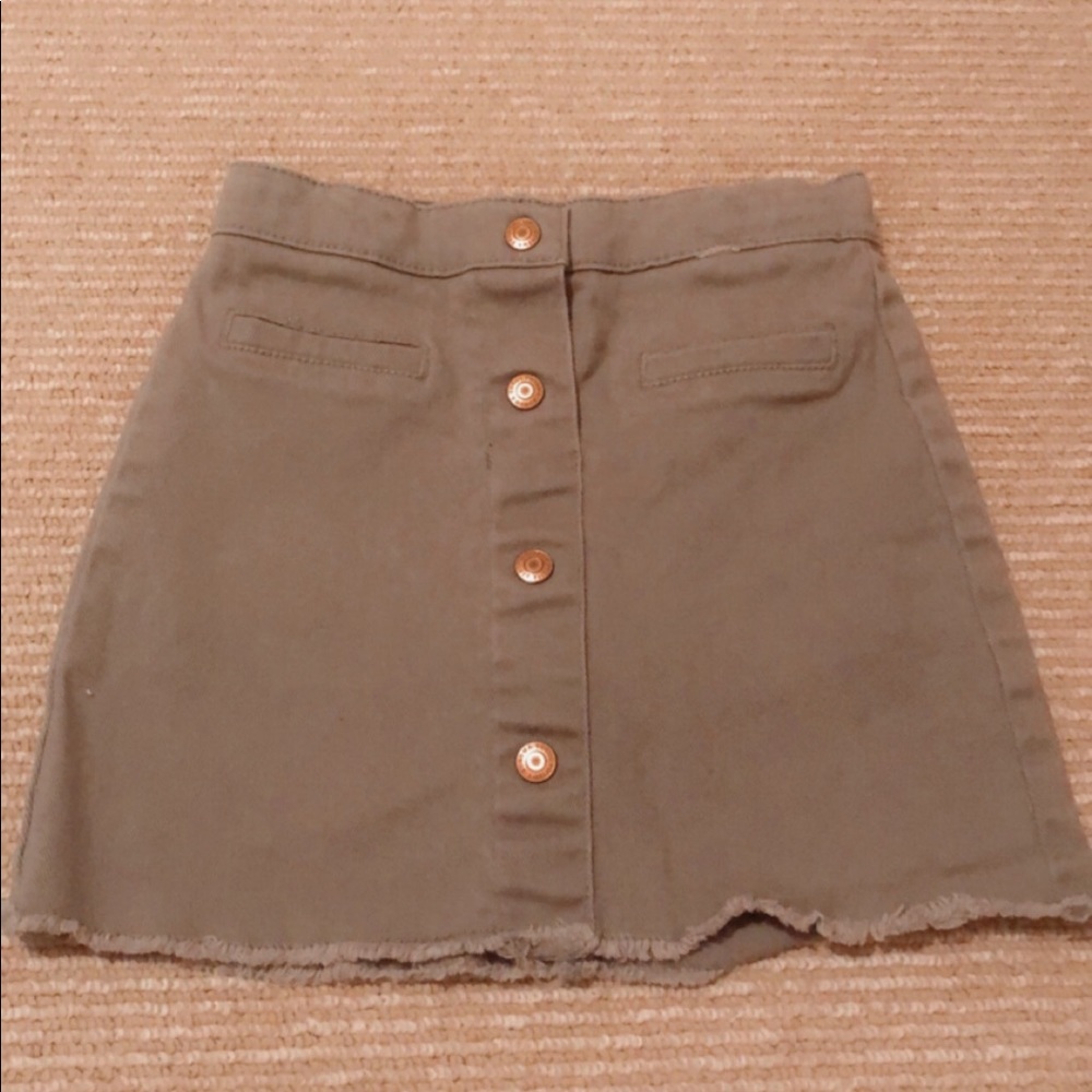 Olive Green Denim Button Up Skirt